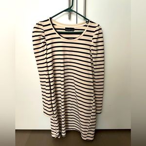 Tuckernuck Pomander Palace Striped Long Sleeve Dress - Cream / Navy - Size XS
